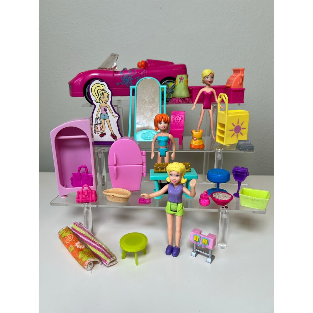 Polly Pocket Doll and Accessory Lot Car and Scooter * See all Photos